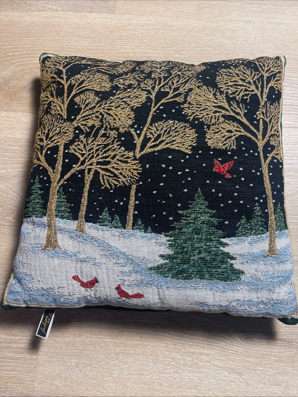 Vintage Christmas Tapestry Pillow Set By Fashion on 5th Cardinals Winter Trees - Picture 2 of 6
